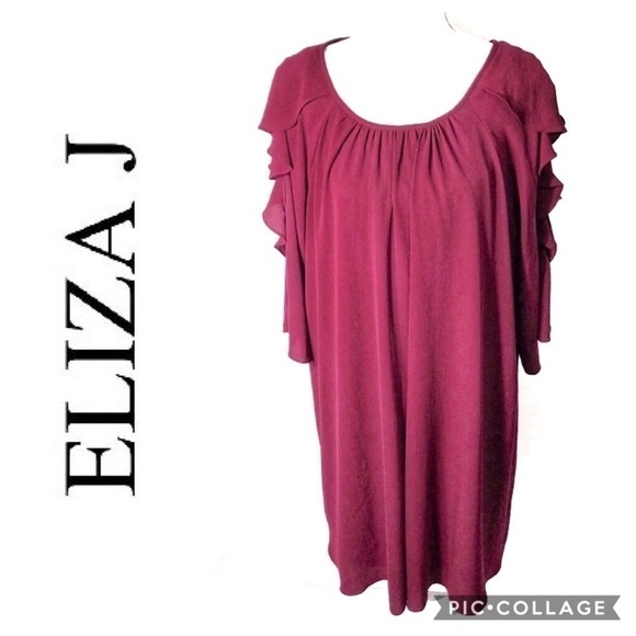Eliza J Burgundy Flutter Sleeve Dress 20W Red - Picture 1 of 8